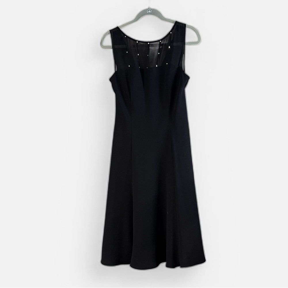 Jones Studio Black Cocktail Dress Size 12 Rhinestone Mesh Fit & Flare Formal - Picture 2 of 7